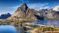 Norway Lofoten Fjord, Arctic Mountains Landscape Royalty Free Stock Photo