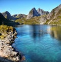 Norway, Lofoten Islands, Coast Landscape Mountains Fjords Royalty Free Stock Photo