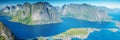 Norway, Lofoten Islands, a view of the Reine city from a height, beautiful landscape, panoramic view