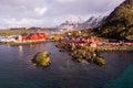 Norway Lofoten morsund aerial panoramic  landscape in winter time and mountains covered in snow Royalty Free Stock Photo