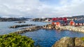 Norway Lofoten morsund aerial panoramic  landscape in winter time and mountains covered in snow Royalty Free Stock Photo