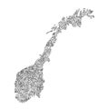 Norway map from black isolines or level line geographic topographic map grid. Vector illustration