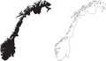 Norway Country Map. Set of two Norwegian Maps. Black and white. Black silhouette and black outline. EPS vector file Royalty Free Stock Photo