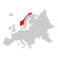 Norway on map of europe