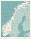Norway Map - Vintage Vector Illustration