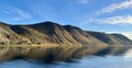 Reflection of mountains on the water in the fjords in Norway