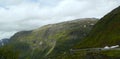 Norway, More og Romsdal County, rocks and waterfalls in the fog Royalty Free Stock Photo