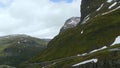 Norway, More og Romsdal County, rocks and waterfalls in the fog Royalty Free Stock Photo