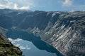 Norway, mountain lake landscape, Ringedalsvatnet lake panorama near Trolltunga Royalty Free Stock Photo