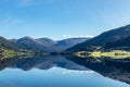 Norway mountain lake mirror on sunny day landscape