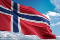 Norway national flag waving blue sky background realistic 3d illustration Royalty Free Stock Photo