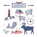 Norway nature elements set. Travel Scandinavia concept