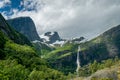 Norway nature with green mountain slopes and waterfalls in Briksdal Royalty Free Stock Photo
