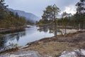 Norway nature landscape, river in the national park valley of the Husedalen waterfalls at autumn Royalty Free Stock Photo