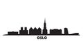 Norway, Oslo city skyline isolated vector illustration. Norway, Oslo travel black cityscape