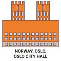 Norway, Oslo, Oslo City Hall travel landmark vector illustration