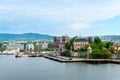 Norway Radhuset and Akershus castle from the sea Royalty Free Stock Photo