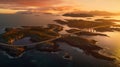 Norway\'s Coastal Symphony: Aerial Serenity on the Atlantic Road at Sunset