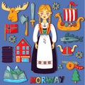 Norway Scandinavian vector icons set Royalty Free Stock Photo