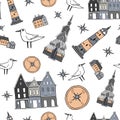 Norway seamless pattern. Travel Scandinavia concept