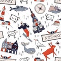 Norway seamless pattern. Travel Scandinavia concept