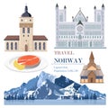 Norway set collection with salmon, architecture and landscape Vector Royalty Free Stock Photo