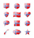 Norway - set of country flags in the form of stickers of various shapes. Royalty Free Stock Photo