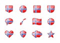 Norway - set of shiny flags of different shapes. Royalty Free Stock Photo