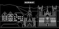 Norway silhouette skyline, vector city, norwegian linear architecture, buildings. Norway travel illustration, outline