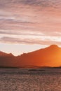 Norway sunset landscape Lofoten islands nature sea and mountains beautiful view Royalty Free Stock Photo