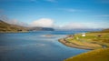 Norway traditional houses on fjord, scenic in summer Royalty Free Stock Photo