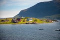 Norway traditional houses on fjord, scenic in summer Royalty Free Stock Photo