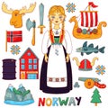 Norway traditional icons vector set Royalty Free Stock Photo