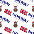 Norway travel destination and national flag seamless pattern with text