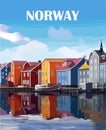 Norway Travel Destination Poster in retro style.