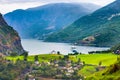 Norway village and fjord landscape in Flam Royalty Free Stock Photo