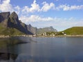 Norway village in Lofoten bay landscape Royalty Free Stock Photo