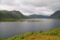 Norway village in Lofoten bay landscape