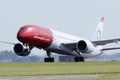 Norwegian Air Shuttle plane, close-up view Royalty Free Stock Photo