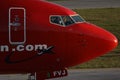 Norwegian Air Shuttle plane, close-up view Royalty Free Stock Photo