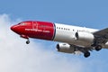 Norwegian Airlines aircraft preparing to land.