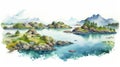 Norwegian Archipelago Watercolor Illustration: Stunning 8k Resolution Artwork