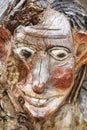 Norwegian carved wooden face detail troll. Scandinavian folklore