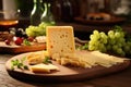 Norwegian Delight Jarlsberg Cheese on Wooden Table. AI Generated Royalty Free Stock Photo
