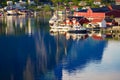 Norwegian fishing village red huts, Reine Lofoten Norway Royalty Free Stock Photo