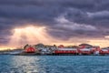 Norwegian Fishing Village And Sea Coast At Sunset