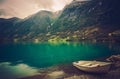 Norwegian Fjord with Boat Royalty Free Stock Photo