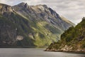 Norwegian fjord landscape. Hellesylt-Geiranger cruise route. Visit Norway. Royalty Free Stock Photo