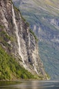 Norwegian fjord landscape. Hellesylt-Geiranger cruise route. Visit Norway. Royalty Free Stock Photo