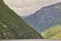 Norwegian fjord landscape. Hellesylt-Geiranger cruise route. Visit Norway. Royalty Free Stock Photo